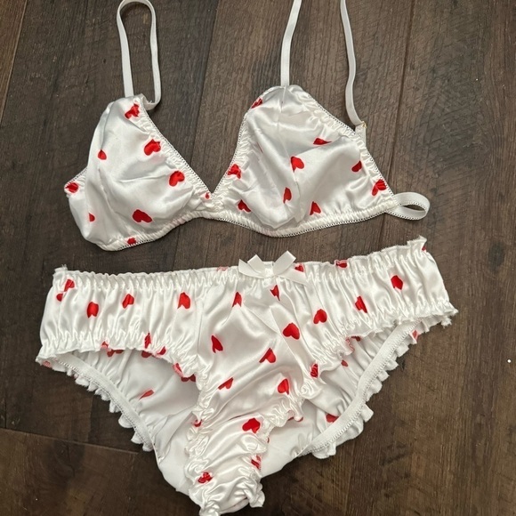 New Satin heart  print lingerie set M coquette fairy love core - Picture 3 of 5